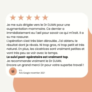 Avis Google Augmentation mamamire faite par Dr Jeremy Djian Nov 2021