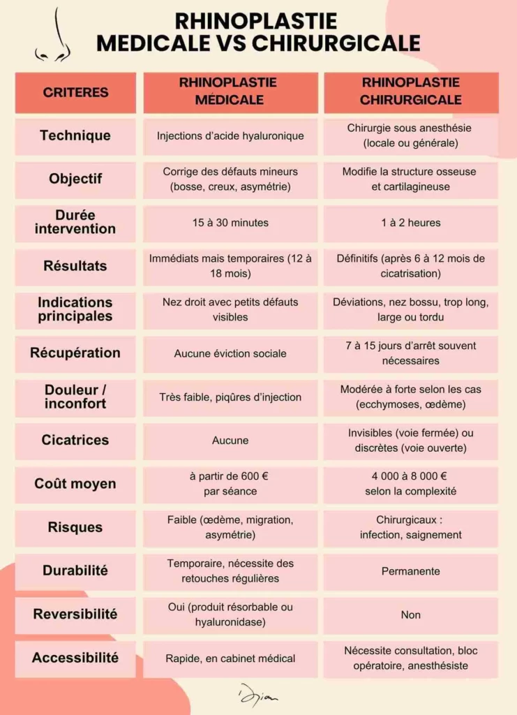 Rhinoplastie médicale vs chirurgicale infographie pour choisir entre les deux techniques